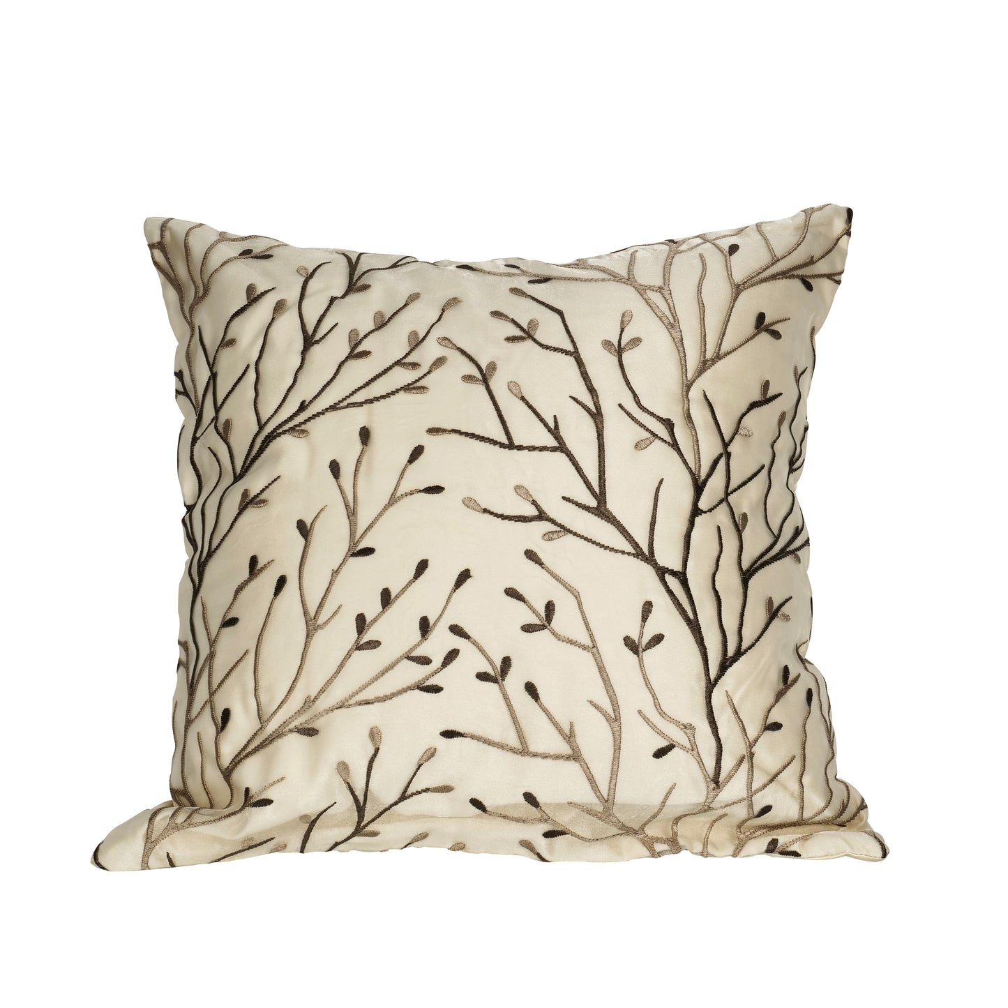 'Cozy Forest' Beige Organza Cushion Covers (16 x 16 Inch)